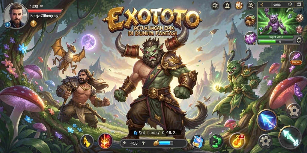 Screenshot gameplay <strong>EXOTOTO</strong> menampilkan aksi pertarungan seru dan eksplorasi dunia fantastis.