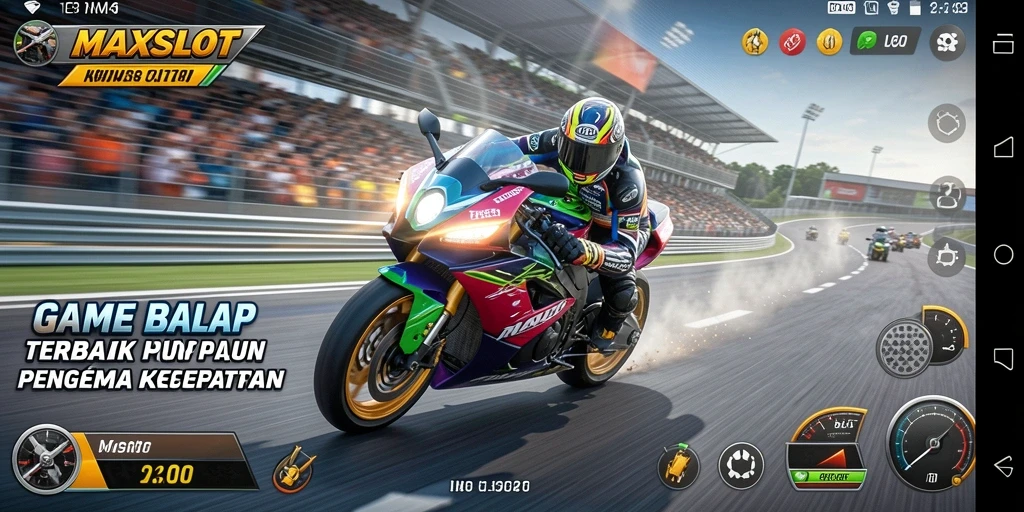Gameplay mendebarkan di MAXSLOT dengan deretan motor balap.