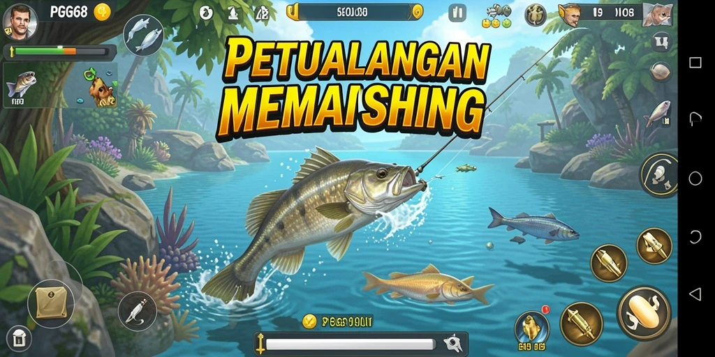 Screenshot gameplay PGG68 menampilkan aksi memancing yang mendebarkan.