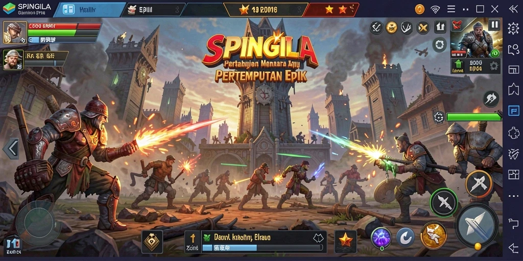 Tampilan gameplay menegangkan dari pertahanan menara SPINGILA.
